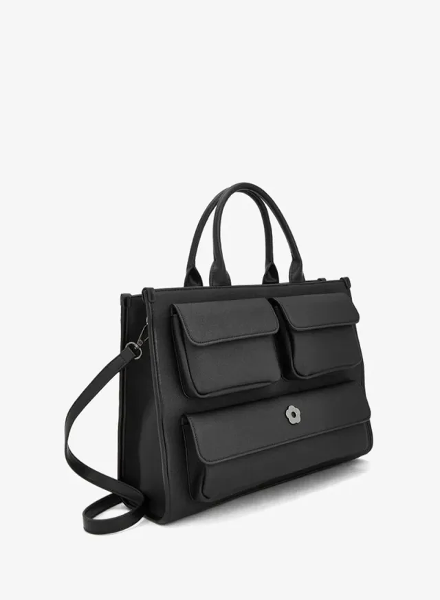 Solid Tote Bag With Zip Closure – صورة 3