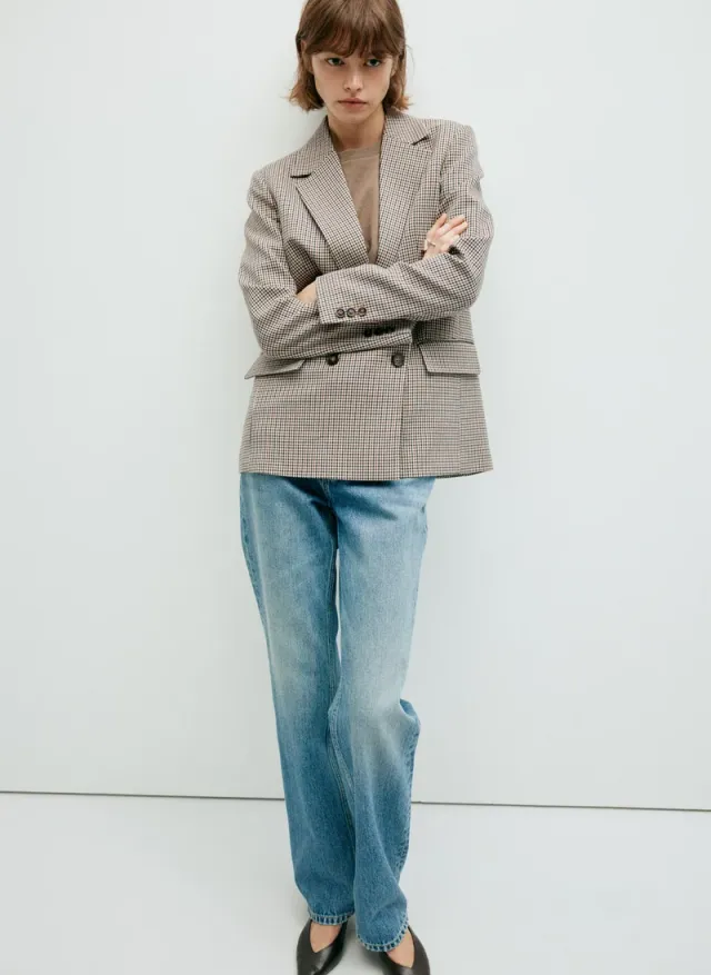 Double-Breasted Micro-Houndstooth Jacket