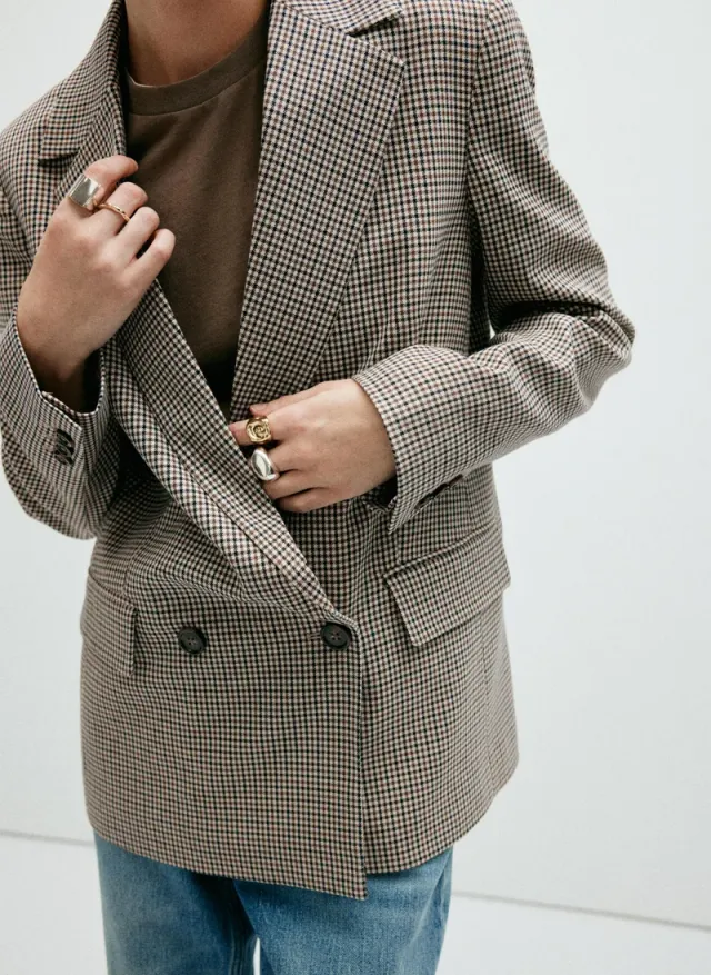 Double-Breasted Micro-Houndstooth Jacket – صورة 3