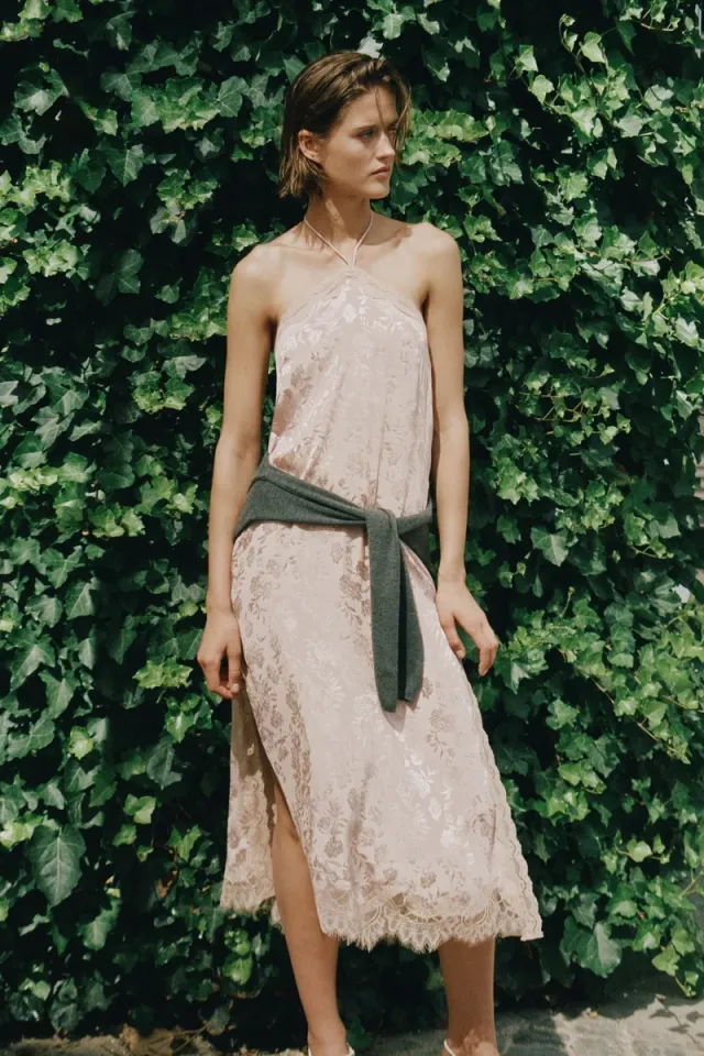 Lace-trimmed brocade dress – image 3
