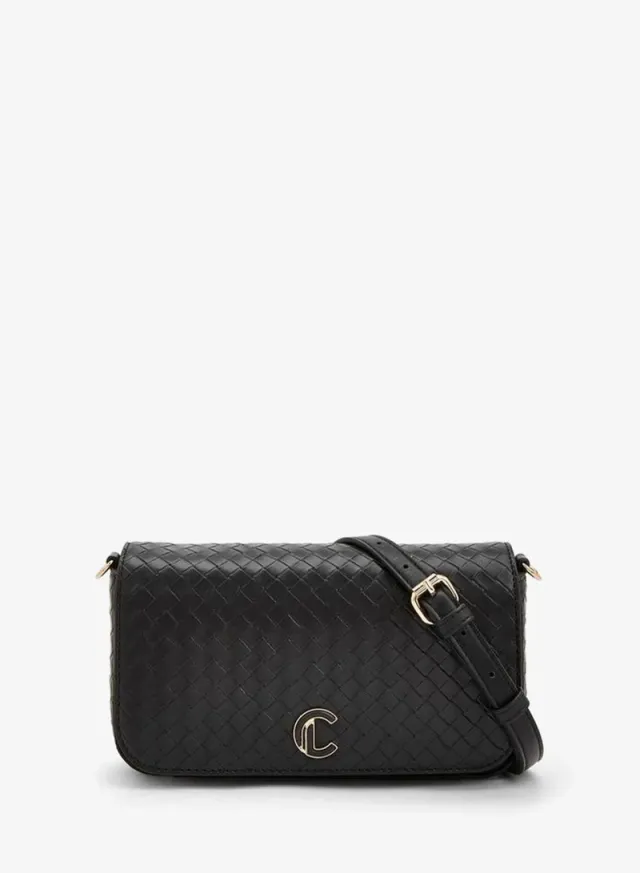 Woven Textured Crossbody Bag With Button Closure