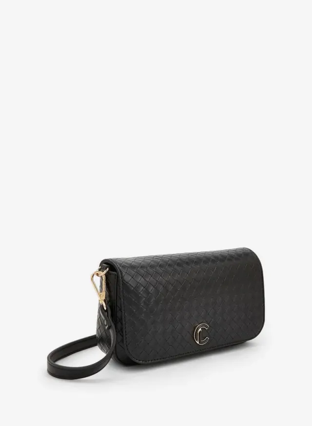 Woven Textured Crossbody Bag With Button Closure – صورة 3