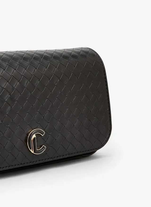 Woven Textured Crossbody Bag With Button Closure – صورة 4