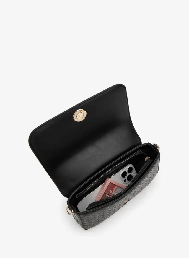 Woven Textured Crossbody Bag With Button Closure – صورة 7
