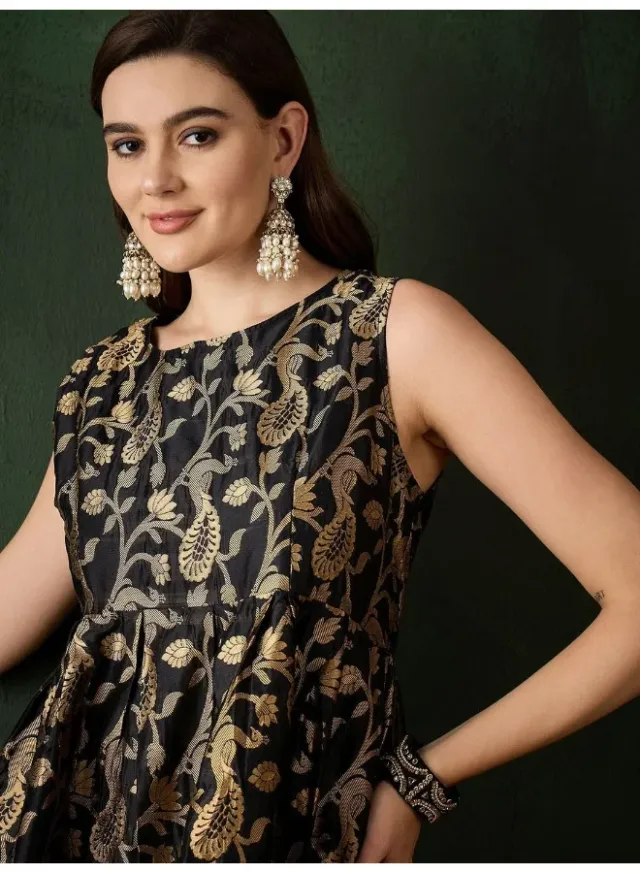 Black Banarasi Brocade Shift Dress – image 2