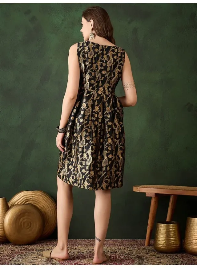 Black Banarasi Brocade Shift Dress – image 4