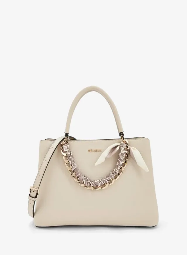 Chain Accent Tote Bag With Detachable Strap