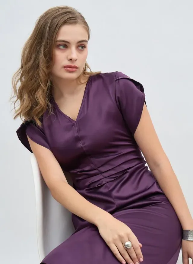 Brown Off Shoulder A-Line Midi Dress – image 6