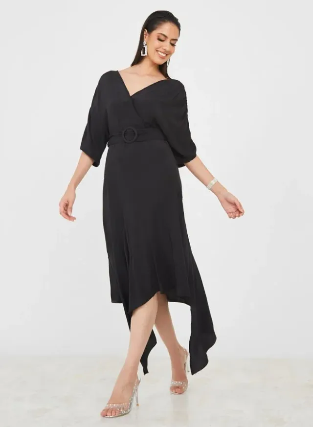 Brown Off Shoulder A-Line Midi Dress
