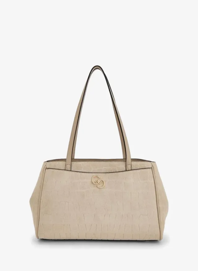 Suede Textured Tote Bag With Zip Closure