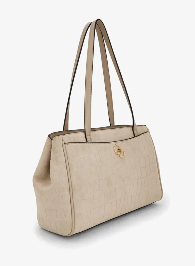 Suede Textured Tote Bag With Zip Closure – صورة 2