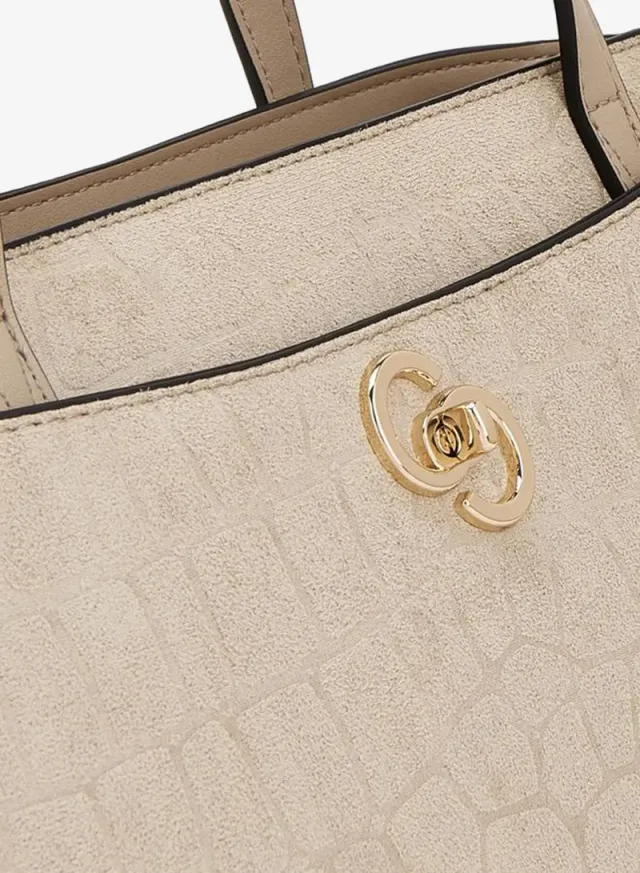 Suede Textured Tote Bag With Zip Closure – صورة 3