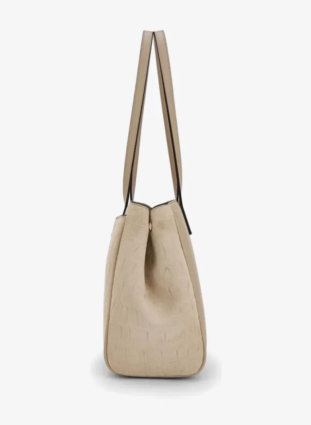 Suede Textured Tote Bag With Zip Closure – صورة 5