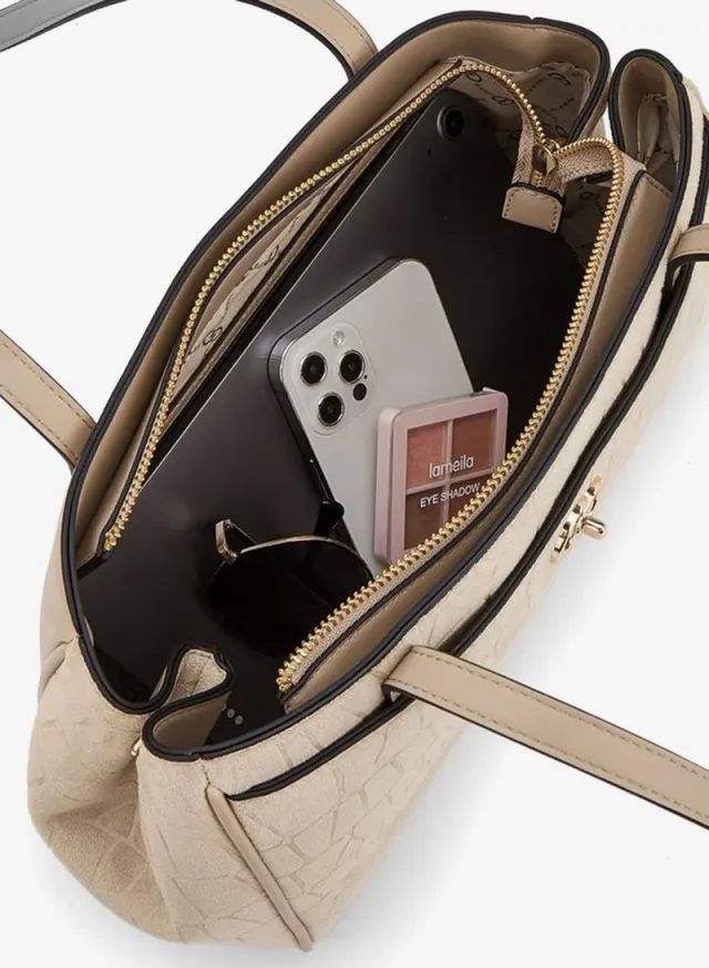 Suede Textured Tote Bag With Zip Closure – صورة 7
