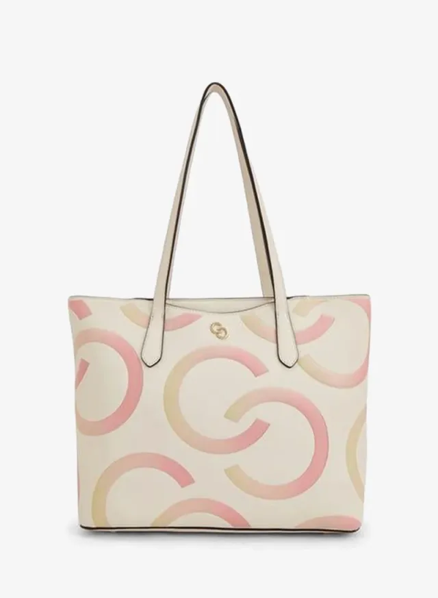 Monogram Print Tote Bag With Zip Closure