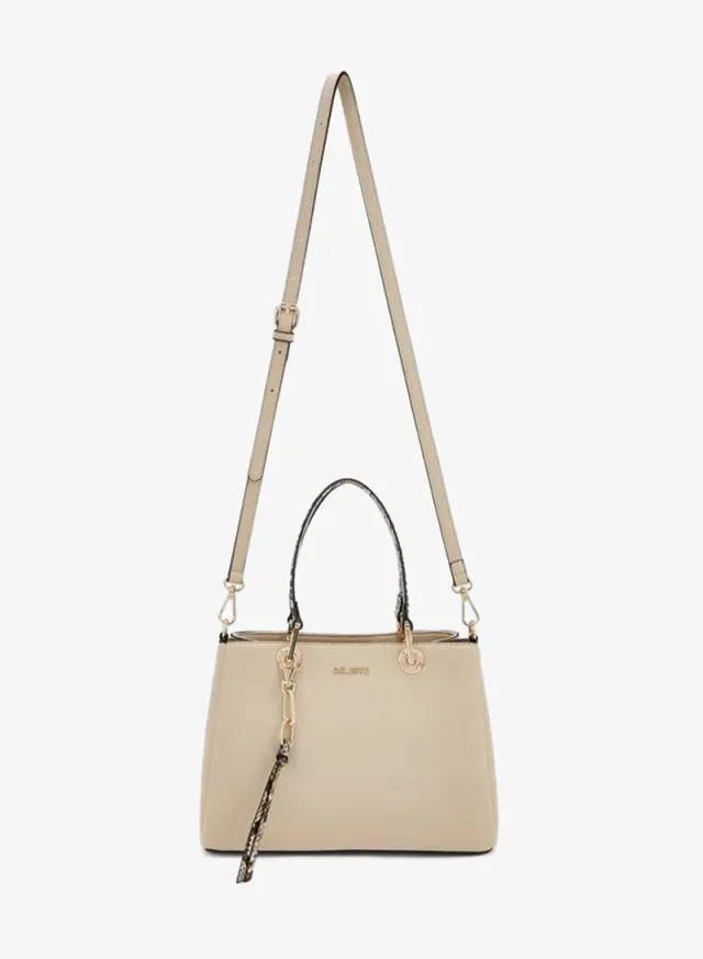 Solid Tote Bag With Detachable Strap And Zip Closure – صورة 2