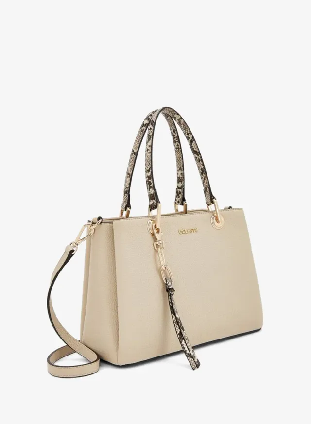 Solid Tote Bag With Detachable Strap And Zip Closure – صورة 3