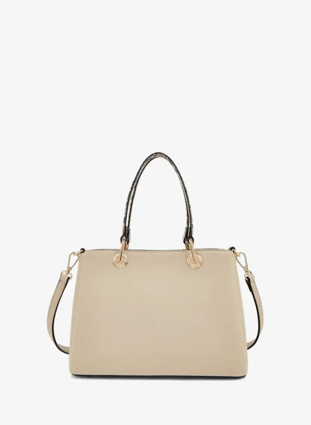 Solid Tote Bag With Detachable Strap And Zip Closure – صورة 5