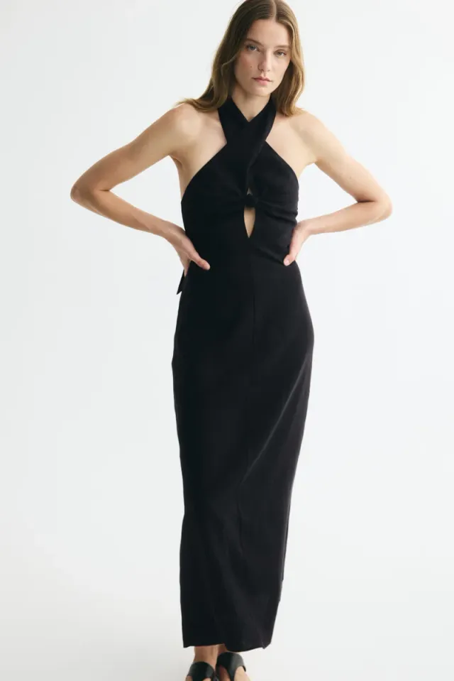 Halterneck linen dress