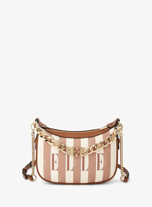 Safiano Striped Crossbody Bag With Chain Accent