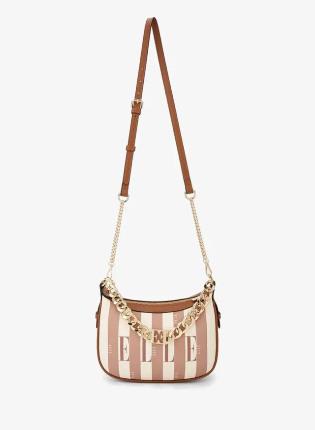 Safiano Striped Crossbody Bag With Chain Accent – صورة 2