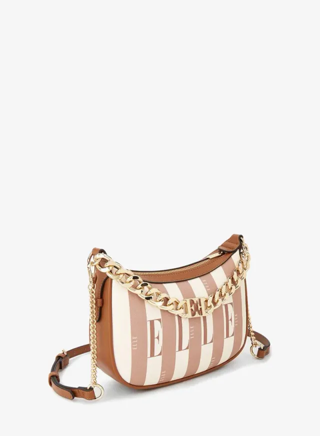 Safiano Striped Crossbody Bag With Chain Accent – صورة 3