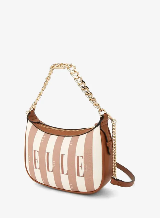 Safiano Striped Crossbody Bag With Chain Accent – صورة 4
