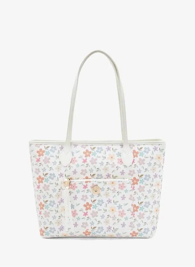 Floral Print School Tote Bag With Double Handles And Zip Closure - 11.5x40x27.5 CM
