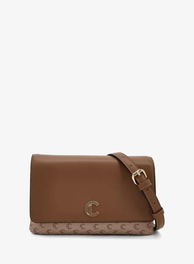 Monogram Print Crossbody Bag With Button Closure