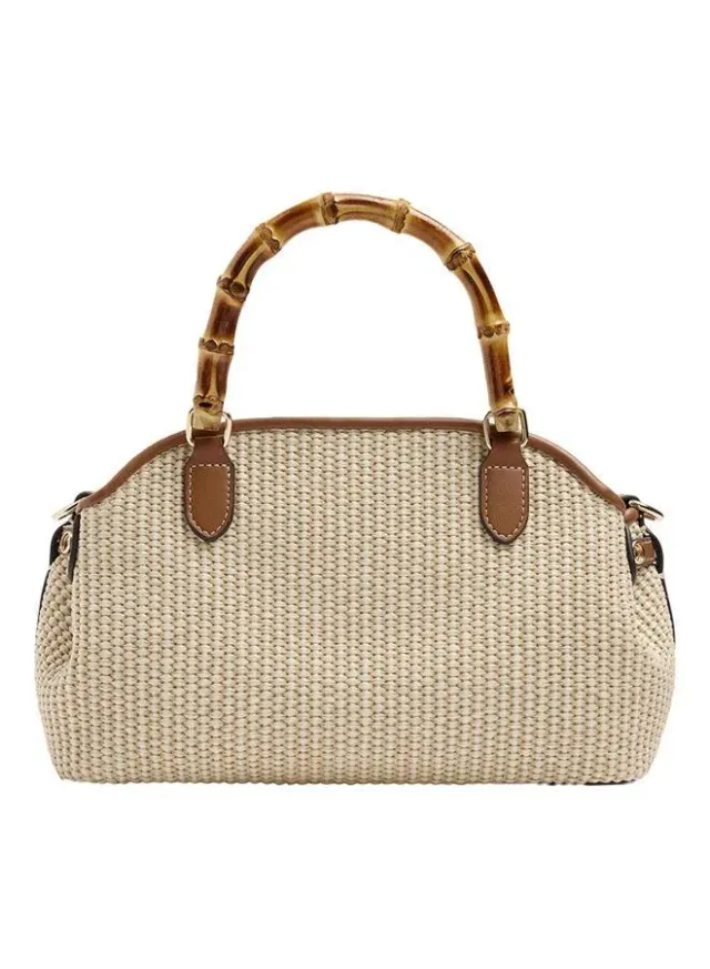 Oval Tote Bag With Paper Straw Effect