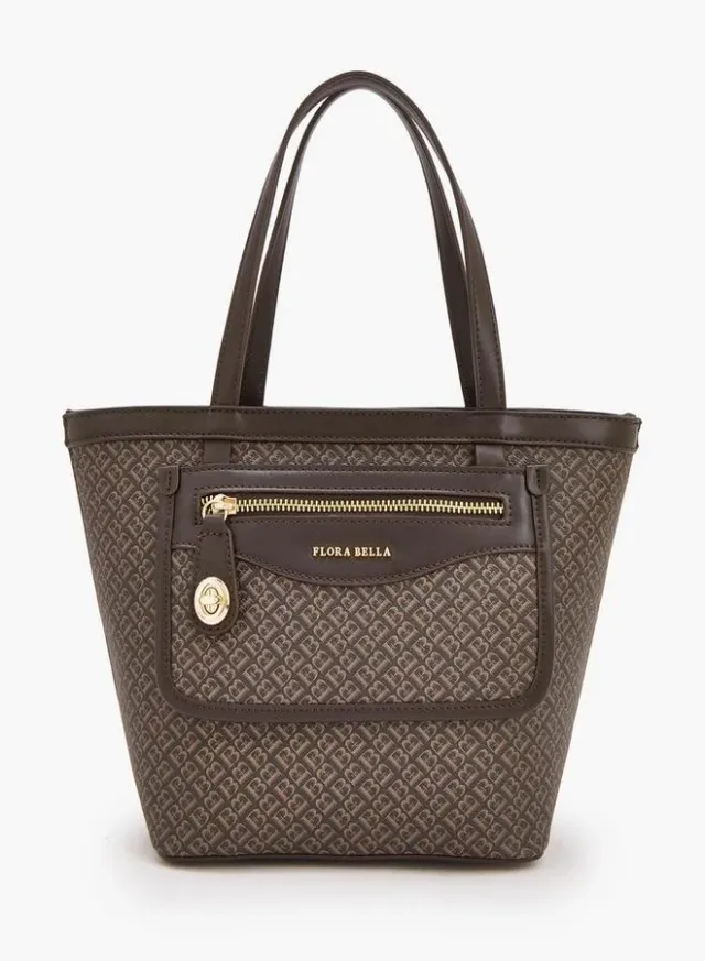 Monogram Print Tote Bag With Front Pocket