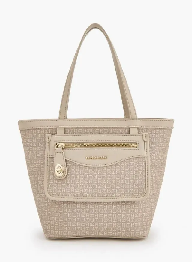 Monogram Print Tote Bag With Front Pocket