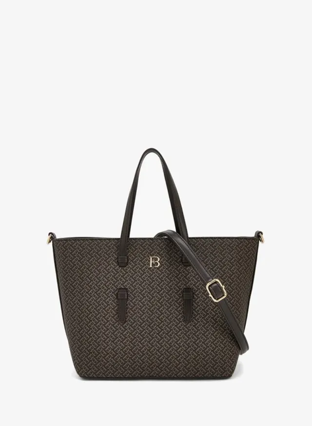 Monogram Print Tote Bag With Detachable Strap