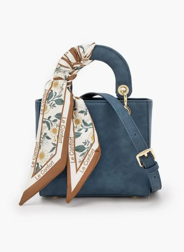 Textured Mini Tote Bag With Scarf Accent