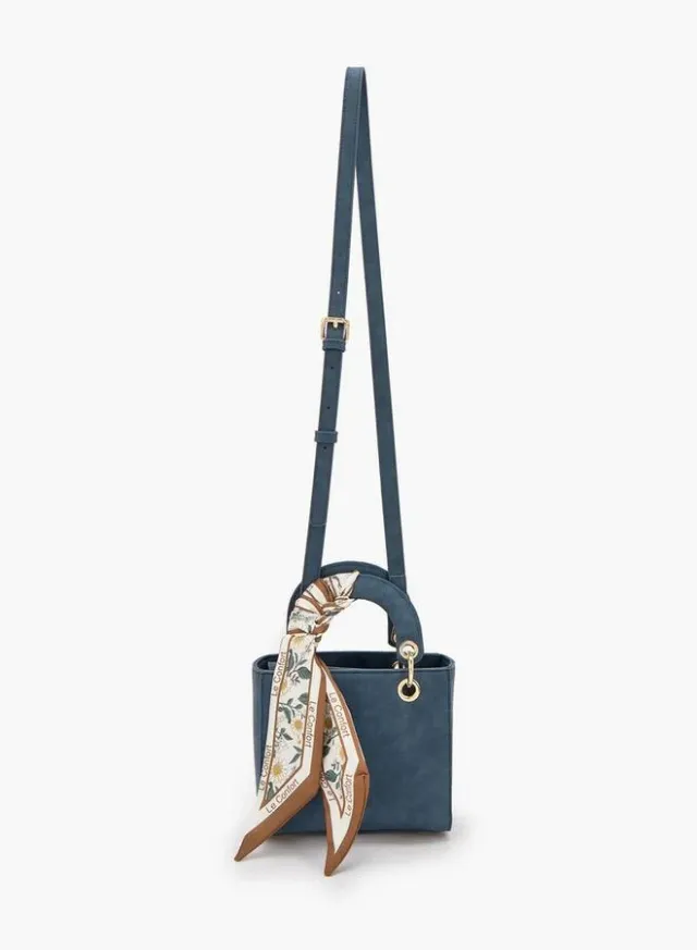 Textured Mini Tote Bag With Scarf Accent – صورة 2