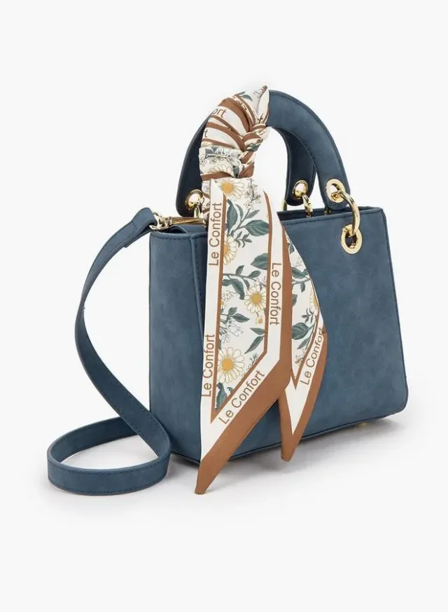 Textured Mini Tote Bag With Scarf Accent – صورة 3