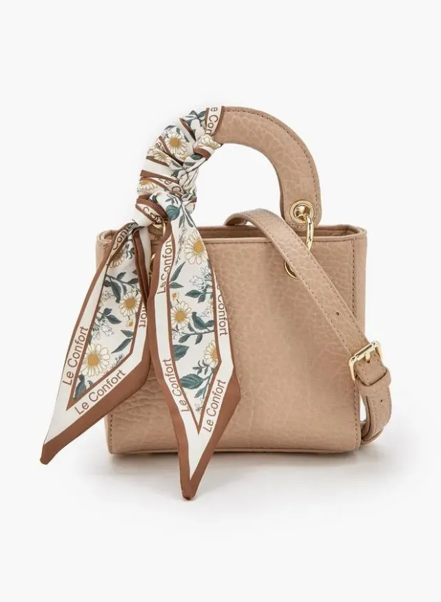 Textured Mini Tote Bag With Scarf Accent
