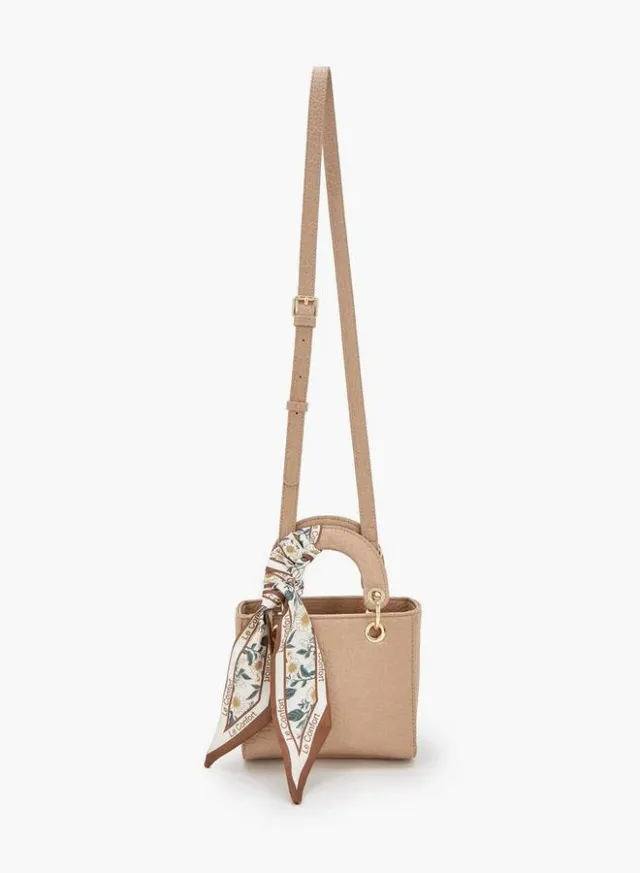 Textured Mini Tote Bag With Scarf Accent – صورة 2