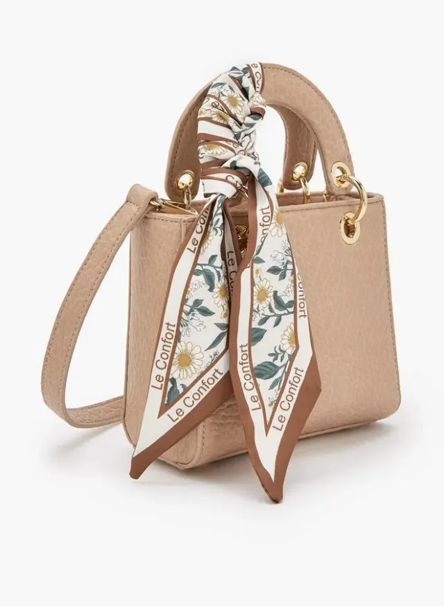 Textured Mini Tote Bag With Scarf Accent – صورة 3
