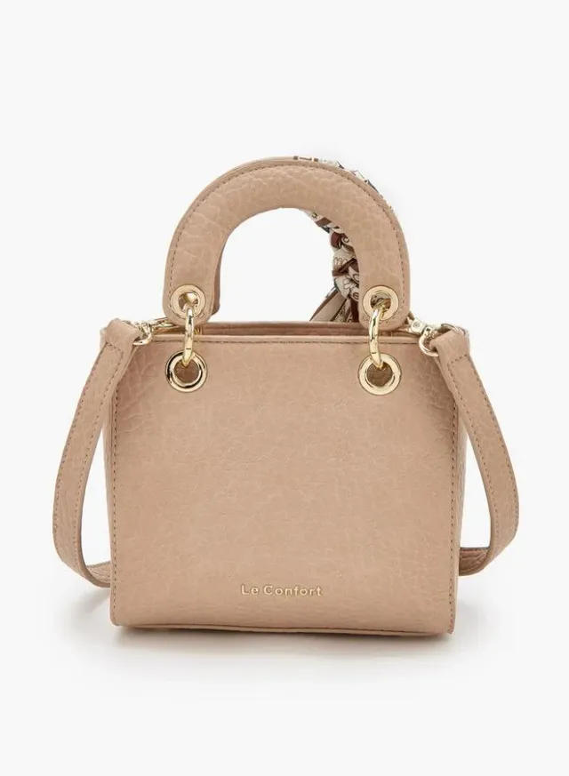 Textured Mini Tote Bag With Scarf Accent – صورة 5