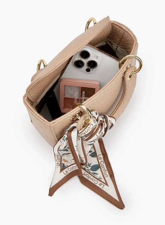 Textured Mini Tote Bag With Scarf Accent – صورة 7