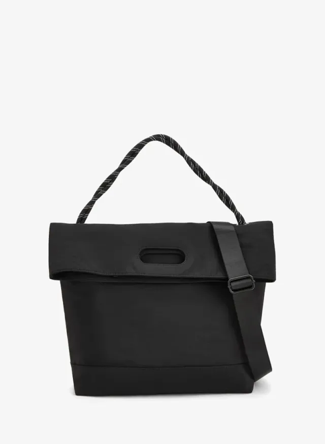 Solid Foldover School Shopper Bag With Braided Handle - 41x13x31 CM