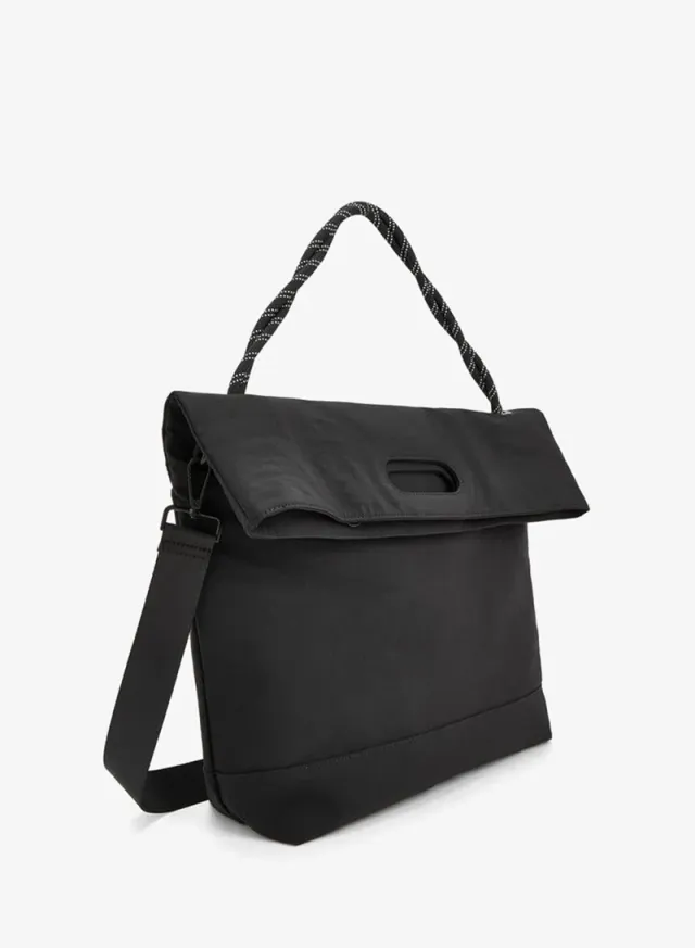 Solid Foldover School Shopper Bag With Braided Handle - 41x13x31 CM – صورة 2