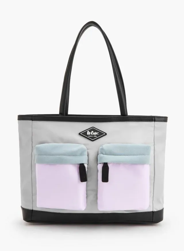 Colourblock School Tote Bag With Zip Closure - 40x14x31 CM