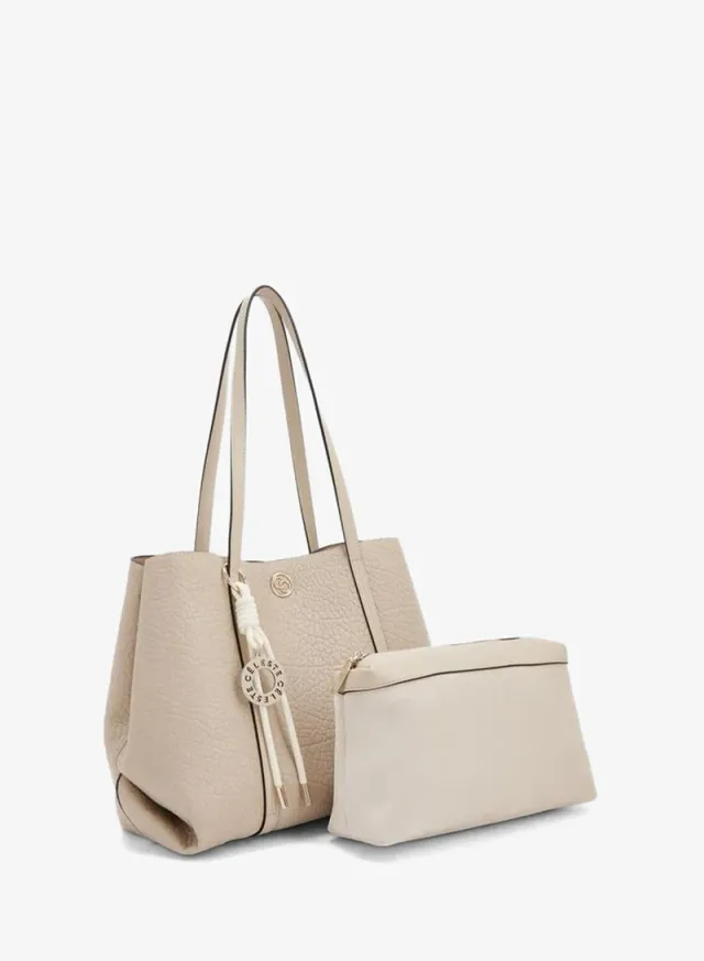 Textured Tote Bag With Pouch – صورة 2