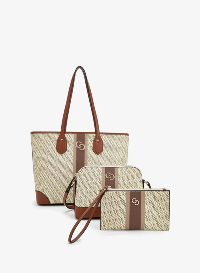 Monogram Tote Bag With Crossbody Bag And Pouch