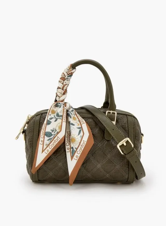 Quilted Tote Bag With Scarf Accent
