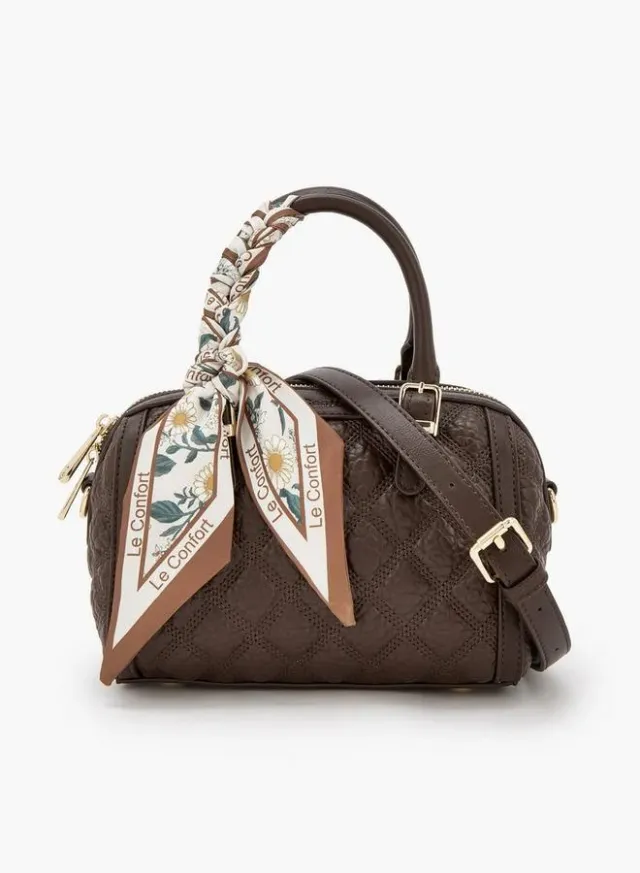 Quilted Tote Bag With Scarf Accent