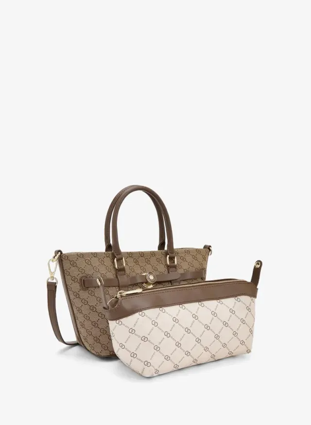 Monogram Print Tote Bag With Pouch – صورة 2