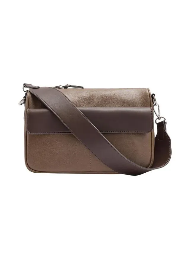 Leather-Effect Crossbody Bag With Flap Pocket
